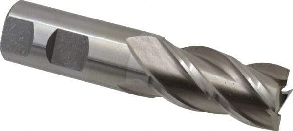 Interstate - 1", 2" LOC, 1" Shank Diam, 4-1/2" OAL, 4 Flute, High Speed Steel Square End Mill - Single End, Uncoated, Spiral Flute, 30° Helix, Right Hand Cut, Right Hand Flute - Eagle Tool & Supply