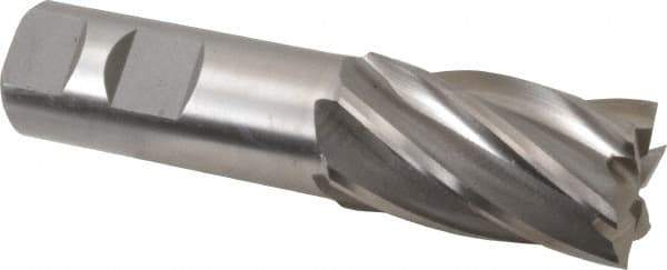 Interstate - 1-1/8", 2" LOC, 1" Shank Diam, 4-1/2" OAL, 6 Flute, High Speed Steel Square End Mill - Single End, Uncoated, Spiral Flute, 30° Helix, Right Hand Cut, Right Hand Flute - Eagle Tool & Supply