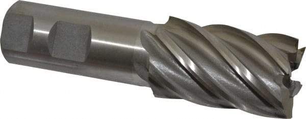 Interstate - 1-1/4", 2" LOC, 1" Shank Diam, 4-1/2" OAL, 6 Flute, High Speed Steel Square End Mill - Single End, Uncoated, Spiral Flute, 30° Helix, Right Hand Cut, Right Hand Flute - Eagle Tool & Supply