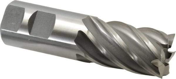 Interstate - 1-1/4", 2" LOC, 1-1/4" Shank Diam, 4-1/2" OAL, 6 Flute, High Speed Steel Square End Mill - Single End, Uncoated, Spiral Flute, 30° Helix, Right Hand Cut, Right Hand Flute - Eagle Tool & Supply