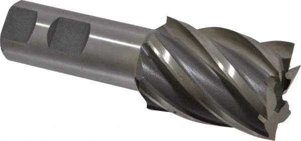 Interstate - 1-1/2", 2" LOC, 1" Shank Diam, 4-1/2" OAL, 6 Flute, High Speed Steel Square End Mill - Single End, Uncoated, Spiral Flute, 30° Helix, Right Hand Cut, Right Hand Flute - Eagle Tool & Supply