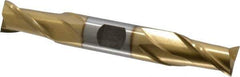Interstate - 5/8", 1-1/8" LOC, 5/8" Shank Diam, 4-1/2" OAL, 2 Flute, High Speed Steel Square End Mill - Double End, TiN Finish, Spiral Flute, 30° Helix, Centercutting, Right Hand Cut, Right Hand Flute - Eagle Tool & Supply