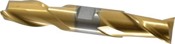 Interstate - 7/8", 1-9/16" LOC, 7/8" Shank Diam, 5-1/2" OAL, 2 Flute, High Speed Steel Square End Mill - Double End, TiN Finish, Spiral Flute, 30° Helix, Centercutting, Right Hand Cut, Right Hand Flute - Eagle Tool & Supply