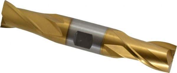 Interstate - 1", 1-5/8" LOC, 1" Shank Diam, 5-7/8" OAL, 2 Flute, High Speed Steel Square End Mill - Double End, TiN Finish, Spiral Flute, 30° Helix, Centercutting, Right Hand Cut, Right Hand Flute - Eagle Tool & Supply