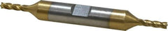 Interstate - 1/8", 3/8" LOC, 3/8" Shank Diam, 3-1/16" OAL, 4 Flute, High Speed Steel Square End Mill - Double End, TiN Finish, Spiral Flute, 30° Helix, Right Hand Cut, Right Hand Flute - Eagle Tool & Supply