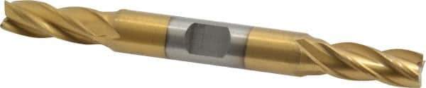 Interstate - 5/16", 3/4" LOC, 3/8" Shank Diam, 3-1/2" OAL, 4 Flute, High Speed Steel Square End Mill - Double End, TiN Finish, Spiral Flute, 30° Helix, Right Hand Cut, Right Hand Flute - Eagle Tool & Supply