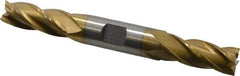 Interstate - 9/16", 1-3/8" LOC, 5/8" Shank Diam, 5" OAL, 4 Flute, High Speed Steel Square End Mill - Double End, TiN Finish, Spiral Flute, 30° Helix, Right Hand Cut, Right Hand Flute - Eagle Tool & Supply