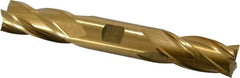 Interstate - 7/8", 1-7/8" LOC, 7/8" Shank Diam, 6-1/8" OAL, 4 Flute, High Speed Steel Square End Mill - Double End, TiN Finish, Spiral Flute, 30° Helix, Right Hand Cut, Right Hand Flute - Eagle Tool & Supply