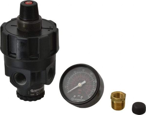Norgren - 3/8 NPT Port, Zinc Hi-Flow Regulator - 10 to 125 psi Range, 300 Max psi Supply Pressure, 3/8" Gauge Port Thread, 2.7" Wide x 4.83" High - Eagle Tool & Supply