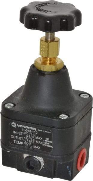 Norgren - 1/4 NPT Port, 12 CFM, Zinc Precision Constant Bleed Regulator - 3 to 150 psi Range, 200 Max psi Supply Pressure, 2.12" Wide x 4.55" High - Eagle Tool & Supply