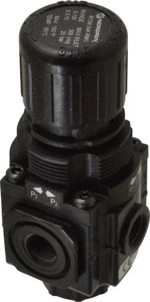 Norgren - 1/4 NPT Port, 83 CFM, Zinc Manifolding Regulator - 5 to 150 psi Range, 290 Max psi Supply Pressure, 1/8" Gauge Port Thread, 1.97" Wide x 4.19" High - Eagle Tool & Supply