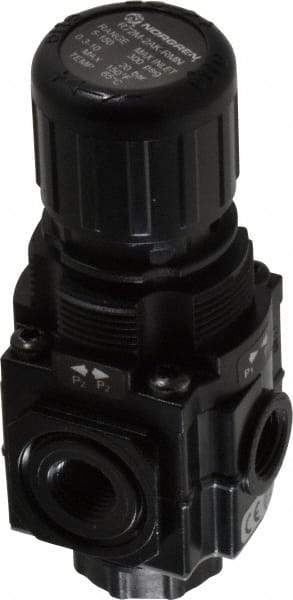 Norgren - 1/4 NPT Port, 83 CFM, Zinc Manifolding Regulator - 5 to 150 psi Range, 290 Max psi Supply Pressure, 1/8" Gauge Port Thread, 1.97" Wide x 4.19" High - Eagle Tool & Supply