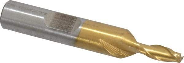 Interstate - 3/16", 7/16" LOC, 3/8" Shank Diam, 2-5/16" OAL, 2 Flute, High Speed Steel Square End Mill - Single End, TiN Finish, Spiral Flute, 30° Helix, Centercutting, Right Hand Cut, Right Hand Flute - Eagle Tool & Supply