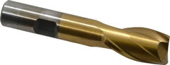 Interstate - 5/8", 1-1/8" LOC, 1/2" Shank Diam, 3-1/8" OAL, 2 Flute, High Speed Steel Square End Mill - Single End, TiN Finish, Spiral Flute, 30° Helix, Centercutting, Right Hand Cut, Right Hand Flute - Eagle Tool & Supply