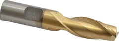 Interstate - 5/8", 1-5/16" LOC, 5/8" Shank Diam, 3-7/16" OAL, 2 Flute, High Speed Steel Square End Mill - Single End, TiN Finish, Spiral Flute, 30° Helix, Centercutting, Right Hand Cut, Right Hand Flute - Eagle Tool & Supply
