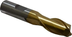 Interstate - 11/16", 1-5/16" LOC, 5/8" Shank Diam, 3-7/16" OAL, 2 Flute, High Speed Steel Square End Mill - Single End, TiN Finish, Spiral Flute, 30° Helix, Centercutting, Right Hand Cut, Right Hand Flute - Eagle Tool & Supply