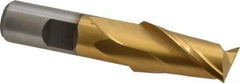 Interstate - 3/4", 1-5/16" LOC, 5/8" Shank Diam, 3-7/16" OAL, 2 Flute, High Speed Steel Square End Mill - Single End, TiN Finish, Spiral Flute, 30° Helix, Centercutting, Right Hand Cut, Right Hand Flute - Eagle Tool & Supply