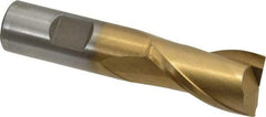 Interstate - 7/8", 1-1/2" LOC, 3/4" Shank Diam, 3-3/4" OAL, 2 Flute, High Speed Steel Square End Mill - Single End, TiN Finish, Spiral Flute, 30° Helix, Centercutting, Right Hand Cut, Right Hand Flute - Eagle Tool & Supply