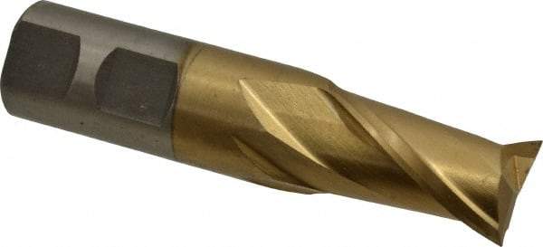 Interstate - 7/8", 1-1/2" LOC, 7/8" Shank Diam, 3-3/4" OAL, 2 Flute, High Speed Steel Square End Mill - Single End, TiN Finish, Spiral Flute, 30° Helix, Centercutting, Right Hand Cut, Right Hand Flute - Eagle Tool & Supply