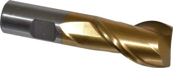 Interstate - 1", 1-1/2" LOC, 3/4" Shank Diam, 3-3/4" OAL, 2 Flute, High Speed Steel Square End Mill - Single End, TiN Finish, Spiral Flute, 30° Helix, Centercutting, Right Hand Cut, Right Hand Flute - Eagle Tool & Supply