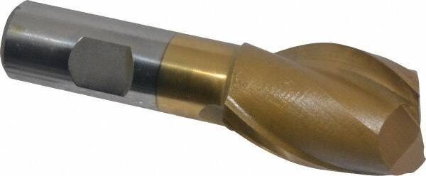 Interstate - 1-1/8", 1-5/8" LOC, 3/4" Shank Diam, 3-7/8" OAL, 2 Flute, High Speed Steel Square End Mill - Single End, TiN Finish, Spiral Flute, 30° Helix, Centercutting, Right Hand Cut, Right Hand Flute - Eagle Tool & Supply