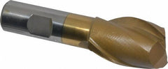 Interstate - 1-1/8", 1-5/8" LOC, 3/4" Shank Diam, 3-7/8" OAL, 2 Flute, High Speed Steel Square End Mill - Single End, TiN Finish, Spiral Flute, 30° Helix, Centercutting, Right Hand Cut, Right Hand Flute - Eagle Tool & Supply