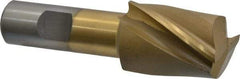 Interstate - 1-1/4", 1-5/8" LOC, 3/4" Shank Diam, 3-7/8" OAL, 2 Flute, High Speed Steel Square End Mill - Single End, TiN Finish, Spiral Flute, 30° Helix, Centercutting, Right Hand Cut, Right Hand Flute - Eagle Tool & Supply