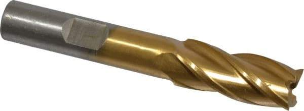 Interstate - 7/16", 1" LOC, 3/8" Shank Diam, 2-11/16" OAL, 4 Flute, High Speed Steel Square End Mill - Single End, TiN Finish, Spiral Flute, 30° Helix, Right Hand Cut, Right Hand Flute - Eagle Tool & Supply