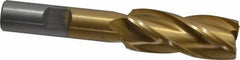 Interstate - 11/16", 1-5/8" LOC, 1/2" Shank Diam, 3-5/8" OAL, 4 Flute, High Speed Steel Square End Mill - Single End, TiN Finish, Spiral Flute, 30° Helix, Right Hand Cut, Right Hand Flute - Eagle Tool & Supply