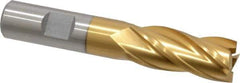 Interstate - 11/16", 1-5/8" LOC, 5/8" Shank Diam, 3-3/4" OAL, 4 Flute, High Speed Steel Square End Mill - Single End, TiN Finish, Spiral Flute, 30° Helix, Right Hand Cut, Right Hand Flute - Eagle Tool & Supply