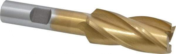 Interstate - 3/4", 1-5/8" LOC, 1/2" Shank Diam, 3-5/8" OAL, 4 Flute, High Speed Steel Square End Mill - Single End, TiN Finish, Spiral Flute, 30° Helix, Right Hand Cut, Right Hand Flute - Eagle Tool & Supply