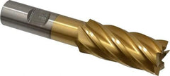 Interstate - 13/16", 1-7/8" LOC, 5/8" Shank Diam, 4" OAL, 6 Flute, High Speed Steel Square End Mill - Single End, TiN Finish, Spiral Flute, 30° Helix, Right Hand Cut, Right Hand Flute - Eagle Tool & Supply