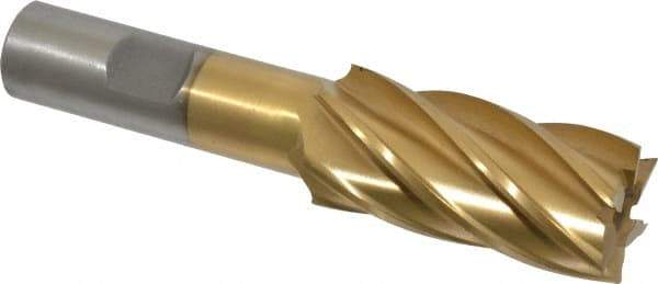 Interstate - 7/8", 1-7/8" LOC, 5/8" Shank Diam, 4" OAL, 6 Flute, High Speed Steel Square End Mill - Single End, TiN Finish, Spiral Flute, 30° Helix, Right Hand Cut, Right Hand Flute - Eagle Tool & Supply