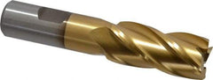 Interstate - 7/8", 1-7/8" LOC, 3/4" Shank Diam, 4-1/8" OAL, 4 Flute, High Speed Steel Square End Mill - Single End, TiN Finish, Spiral Flute, 30° Helix, Right Hand Cut, Right Hand Flute - Eagle Tool & Supply