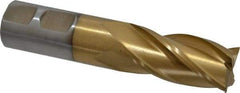 Interstate - 7/8", 1-7/8" LOC, 7/8" Shank Diam, 4-1/8" OAL, 4 Flute, High Speed Steel Square End Mill - Single End, TiN Finish, Spiral Flute, 30° Helix, Right Hand Cut, Right Hand Flute - Eagle Tool & Supply