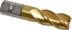 Interstate - 15/16", 1-7/8" LOC, 7/8" Shank Diam, 4-1/8" OAL, 4 Flute, High Speed Steel Square End Mill - Single End, TiN Finish, Spiral Flute, 30° Helix, Right Hand Cut, Right Hand Flute - Eagle Tool & Supply
