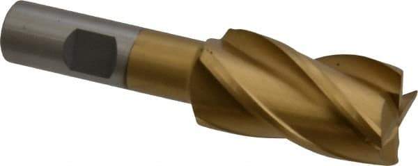 Interstate - 1", 1-7/8" LOC, 5/8" Shank Diam, 4" OAL, 4 Flute, High Speed Steel Square End Mill - Single End, TiN Finish, Spiral Flute, 30° Helix, Right Hand Cut, Right Hand Flute - Eagle Tool & Supply
