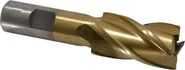 Interstate - 1", 1-7/8" LOC, 3/4" Shank Diam, 4-1/8" OAL, 4 Flute, High Speed Steel Square End Mill - Single End, TiN Finish, Spiral Flute, 30° Helix, Right Hand Cut, Right Hand Flute - Eagle Tool & Supply