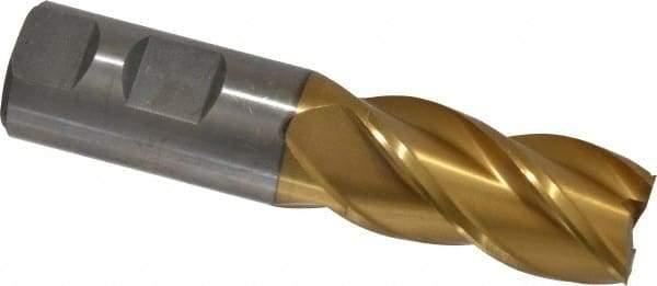 Interstate - 1", 2" LOC, 1" Shank Diam, 4-1/2" OAL, 4 Flute, High Speed Steel Square End Mill - Single End, TiN Finish, Spiral Flute, 30° Helix, Right Hand Cut, Right Hand Flute - Eagle Tool & Supply