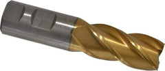 Interstate - 1", 2" LOC, 1" Shank Diam, 4-1/2" OAL, 4 Flute, High Speed Steel Square End Mill - Single End, TiN Finish, Spiral Flute, 30° Helix, Right Hand Cut, Right Hand Flute - Eagle Tool & Supply