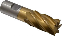 Interstate - 1-1/8", 2" LOC, 1" Shank Diam, 4-1/2" OAL, 6 Flute, High Speed Steel Square End Mill - Single End, TiN Finish, Spiral Flute, 30° Helix, Right Hand Cut, Right Hand Flute - Eagle Tool & Supply