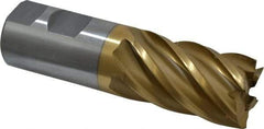 Interstate - 1-1/4", 2" LOC, 1-1/4" Shank Diam, 4-1/2" OAL, 6 Flute, High Speed Steel Square End Mill - Single End, TiN Finish, Spiral Flute, 30° Helix, Right Hand Cut, Right Hand Flute - Eagle Tool & Supply
