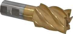 Interstate - 1-1/2", 2" LOC, 1" Shank Diam, 4-1/2" OAL, 6 Flute, High Speed Steel Square End Mill - Single End, TiN Finish, Spiral Flute, 30° Helix, Right Hand Cut, Right Hand Flute - Eagle Tool & Supply
