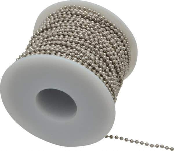 Made in USA - Number 3 Trade Size Steel Ball Chain - 0.095 Inch Ball Diameter, 12 Lbs. Tensile Strength, 100 Ft. Long , 94 Balls per Foot - Eagle Tool & Supply