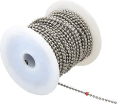 Made in USA - Number 6 Trade Size Stainless Steel Ball Chain - 0.127 Inch Ball Diameter, 45 Lbs. Tensile Strength, 100 Ft. Long , 72 Balls per Foot - Eagle Tool & Supply