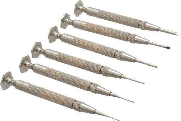 Starrett - 6 Piece Slotted Screwdriver Set - Round Shank, Blade Sizes: Length 5/8 - Eagle Tool & Supply