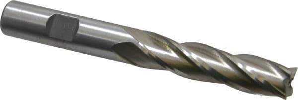 Interstate - 1/2", 2" LOC, 1/2" Shank Diam, 4" OAL, 4 Flute, High Speed Steel Square End Mill - Single End, Uncoated, Spiral Flute, 30° Helix, Right Hand Cut, Right Hand Flute - Eagle Tool & Supply
