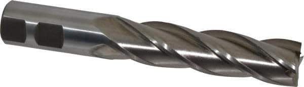 Interstate - 7/8", 3-1/2" LOC, 7/8" Shank Diam, 5-3/4" OAL, 4 Flute, High Speed Steel Square End Mill - Single End, Uncoated, Spiral Flute, 30° Helix, Right Hand Cut, Right Hand Flute - Eagle Tool & Supply