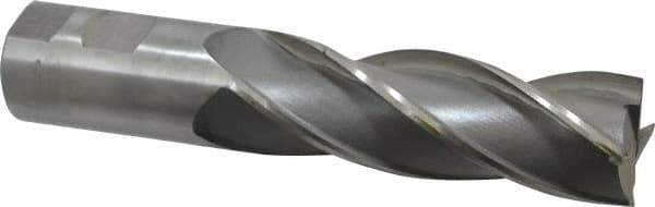 Interstate - 1-1/4", 4" LOC, 1-1/4" Shank Diam, 6-1/2" OAL, 4 Flute, High Speed Steel Square End Mill - Single End, Uncoated, Spiral Flute, 30° Helix, Centercutting, Right Hand Cut, Right Hand Flute - Eagle Tool & Supply