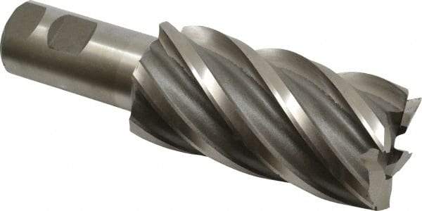 Interstate - 2", 4" LOC, 1-1/4" Shank Diam, 6-1/2" OAL, 6 Flute, High Speed Steel Square End Mill - Single End, Uncoated, Spiral Flute, 30° Helix, Right Hand Cut, Right Hand Flute - Eagle Tool & Supply